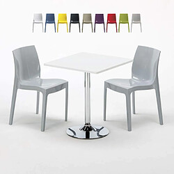 Grand Soleil Table Carrèe Blanc + 2 Chaises Colorées