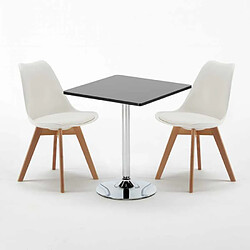 Avis Ahd Amazing Home Design Table noire carrée 70x70cm Avec 2 Chaises Colorées intérieur bar café Nordica Mojito