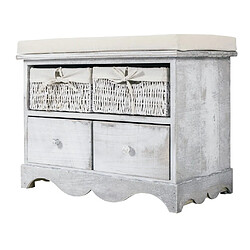 Avis Mobili Rebecca Banquette Gris en Bois 2 Tiroirs 2 Paniers en Osier Shabby 46x60x33