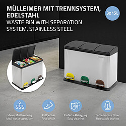 ML-Design Poubelle 45 litres en inox trois compartiments de 15 litres chacun mécanisme à pédale