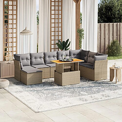 vidaXL Salon de jardin avec coussins 9 pcs beige résine tressée 