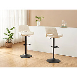 Vente-Unique Lot de 2 tabourets de bar en tissu texturé et métal noir - Hauteur ajustable - Crème - MAYENO