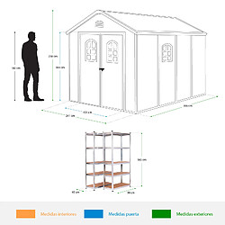 Acheter Pack Abri de Jardin en Résine Gardiun Alessia 8,82 m² 366x241x238 cm 2 Étagères Métal en Kit Catter House Max Pro 90x40x180 cm