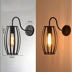 Avis Universal Vin LED Lampe murale Loft Applique industrielle pour fusée décélérée Noir E27 Fer Simple Abat-jour Cage Garde Applique murale pour éclairage intérieur (J)