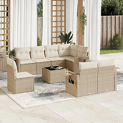 vidaXL Salon de jardin avec coussins 9 pcs beige résine tressée 