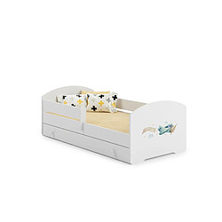 HT MEUBLES Lit enfant LOU avec tiroir balustrade et matelas inclus