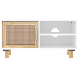 Acheter Maison Chic Meuble TV scandinave - Banc TV pour salon Blanc 80x30x40 cm Bois de pin massif et rotin naturel -MN95774