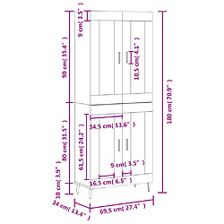 vidaXL Buffet haut Noir 69,5x34x180 cm Bois d'ingénierie pas cher