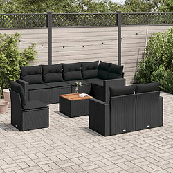 vidaXL Salon de jardin 9 pcs avec coussins noir résine tressée 