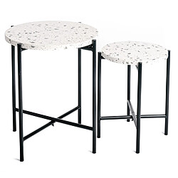 Acheter INTEMPORA Table d'appoint ou Table gigogne en Terrazzo et Métal H.50 cm - Noir et Blanc