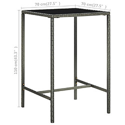 vidaXL Table de bar de jardin Gris 70x70x110cm Résine tressée et verre pas cher