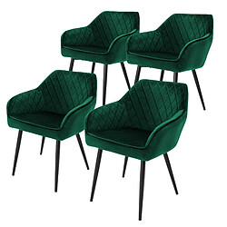 ML-Design Lot de 4 chaises salle à manger en velours vert foncé rembourrée pieds en acier ML-Design Lot de 4 Chaises de Salle à Manger avec Accoudoirs et Dossier, Vert Foncé, Revêtement en Velours, Pieds en Métal Noir, Chaise de Cuisine pour Table à Manger, Protections de Sol Inclus