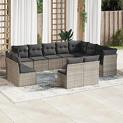 vidaXL Salon de jardin avec coussins 12 pcs gris résine tressée