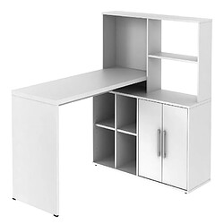 Vente-Unique Bureau d'angle LEON avec rangements et étagères - Blanc