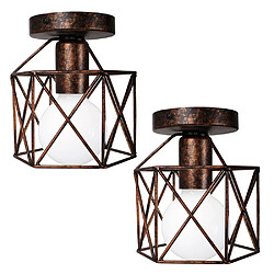 STOEX Plafonnier vintage industrielle design forme cage cube lampe de plafond mé STOEX Plafonnier vintage industrielle design forme cage cube lampe de plafond métal luminaire pour Salon Chambre Salle à manger rouille(sans ampoule) (x 2)