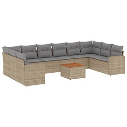 vidaXL Salon de jardin 11 pcs avec coussins beige résine tressée