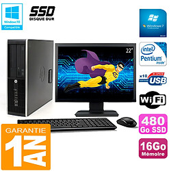 PC HP Compaq Pro 6200 SFF Ecran 22" Intel G840 16Go 480 Go SSD Graveur Wifi W7 · Occasion 