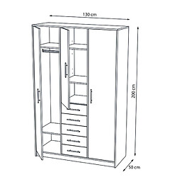 Pegane Armoire placard / meuble de rangement coloris Chêne Cortez - Hauteur 200 x Longueur 130 x Profondeur 50 cm