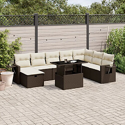 vidaXL Salon de jardin avec coussins 9 pcs marron résine tressée 