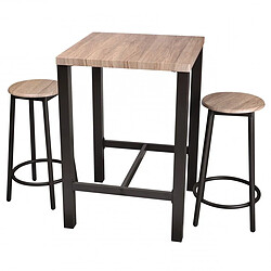 Avis Ensemble de table de bar carrée 60 x 60 x 86 cm + 2 tabourets en bois struture en métal noir repose-pieds D30x62 cm+Urban Living