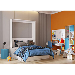 Avis Inside 75 Armoire lit escamotable KOMPACT SOFA blanc mat canapé tiroirs accoudoirs tissu gris 140*200 cm