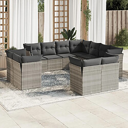 vidaXL Salon de jardin 11 pcs avec coussins gris clair résine tressée 