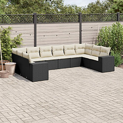 vidaXL Salon de jardin 10 pcs avec coussins noir résine tressée 