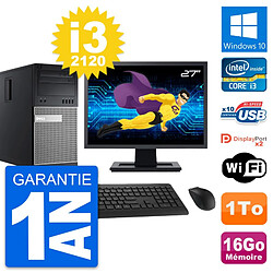 PC Tour Dell 9010 Ecran 27" Intel i3-2120 RAM 16Go Disque 1To Windows 10 Wifi - Occasion