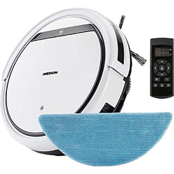 Medion E32 SW Aspirateur Robot 0.3L 38W Sans Sac Télécommande Brosses de Nettoyage Tapis Blanc