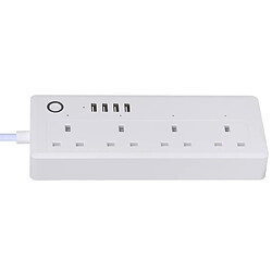 Wewoo Prise Electrique Connectée 4 x ports USB + 4 x UK Plug Jack 13A Max Output Télécommande WiFi de courant intelligente Fonctionne avec Alexa et Google Home, AC 100-240V,