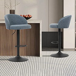 Mes Lot de 2 chaises de bar H63/84 cm en tissu bouclette bleu - ARJA 