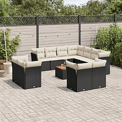 vidaXL Salon de jardin 12 pcs avec coussins noir résine tressée 