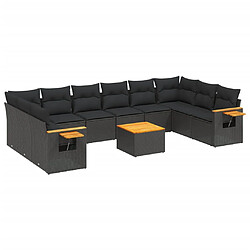 vidaXL Salon de jardin 11 pcs avec coussins noir résine tressée