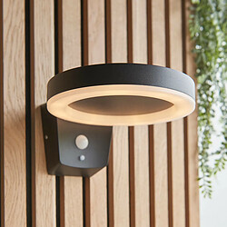 Endon Applique murale LED à anneau rond à énergie solaire moderne texturé noir, capteurs de mouvement et de nuit PIR, blanc chaud, IP44