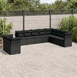 vidaXL Salon de jardin 10 pcs avec coussins noir résine tressée 