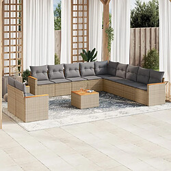 Maison Chic Salon de jardin avec coussins 12 pcs | Ensemble de Table et chaises | Mobilier d'Extérieur beige résine tressée -GKD74525