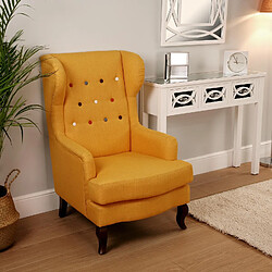 Versa Fauteuil pour salon ou chambre, Canapé confortable Botones 68x62x103cm,Coton et bois, Jaune