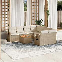 vidaXL Salon de jardin avec coussins 9 pcs beige résine tressée 