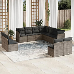 vidaXL Salon de jardin 11 pcs avec coussins gris résine tressée 