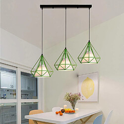 Stoex Suspension Luminaire Industrielle forme Diamant 25cm Contemporain, Lustre Abat-jour en Barre 3 Lamps E27 Vert