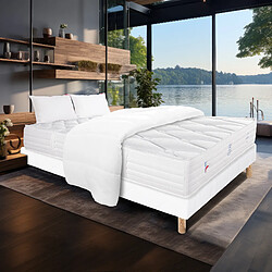 LUXURY LITERIE Ensemble matelas Patriote Mousse 160x200 cm + sommier blanc ep 13cm + 2 oreillers + couette