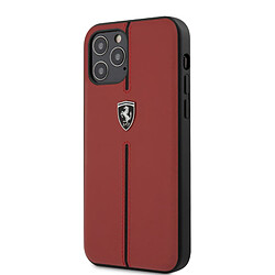 Ferrari Coque Cuir Rouge ET Ligne Noire avec Logo ARGENTÉ Compatible avec IPHONE 12/12 Pro (6.1) 