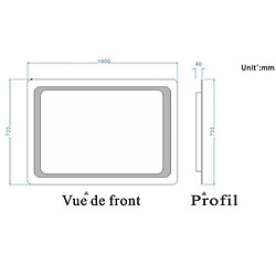 Miroir de salle de bain avec lumière LED,capteur Infrarouge 100cm(L)x70cm(H) pas cher