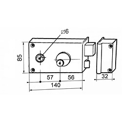 Serrure en applique Bricard monopoint Horizontale à fouillot Ouverture à cylindre ouvrant Droite 55 mm