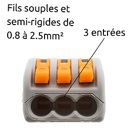 Avis Lot de 50 bornes automatiques à cliquet S222 - 3 entrées - fils rigides et souples 4mm² max - orange - Wago