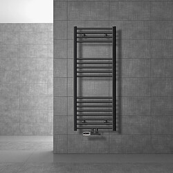 LuxeBath Radiateur de salle de bains Sahara 500x1200 mm Anthracite coudé avec raccord central, y compris garniture de raccordement avec thermostat Forme d'angle Raccord mural