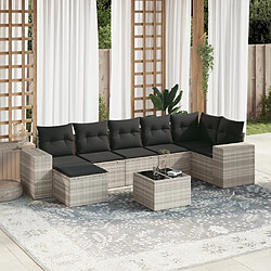 vidaXL Salon de jardin 8 pcs avec coussins gris clair résine tressée 