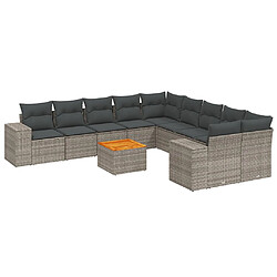 vidaXL Salon de jardin 11 pcs avec coussins gris résine tressée