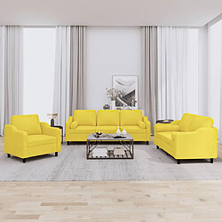 vidaXL Ensemble de canapés 3 pcs avec coussins jaune clair tissu