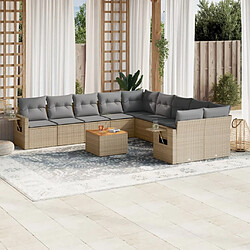 vidaXL Salon de jardin 11 pcs avec coussins beige résine tressée 